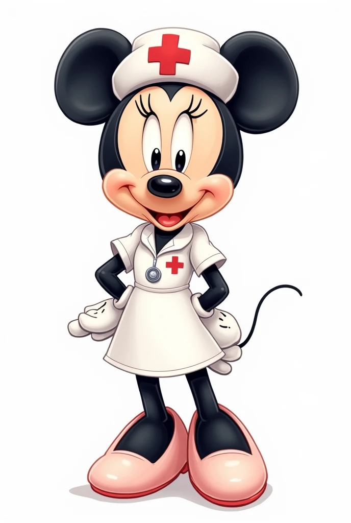 hand drawing of Disney Minnie dressed as a nurse with a transparent background