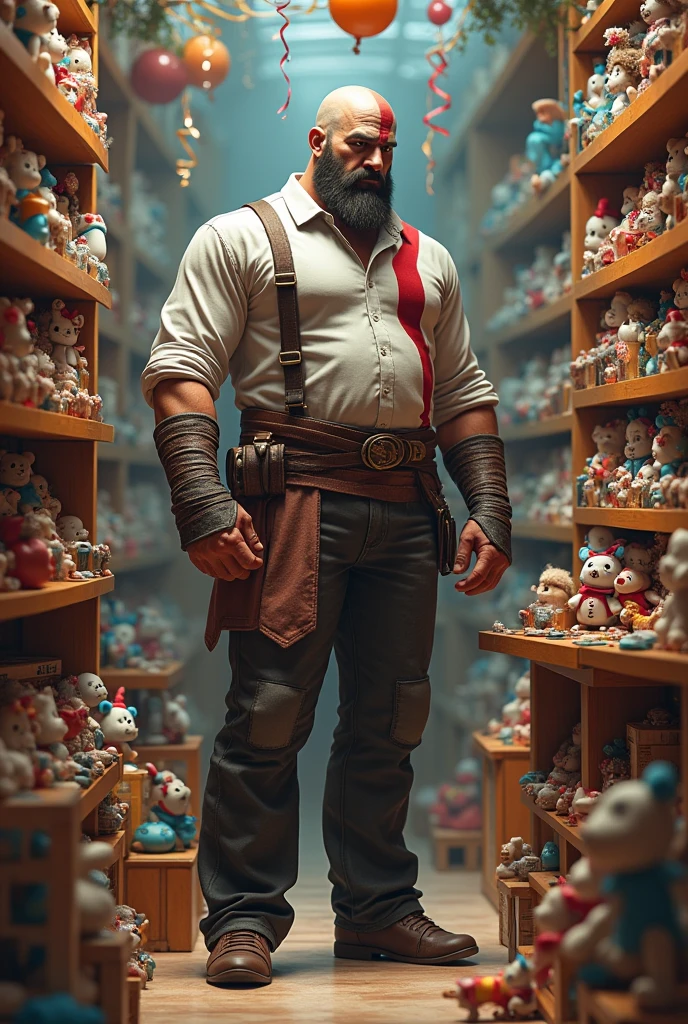 Kratos as a toy store clerk