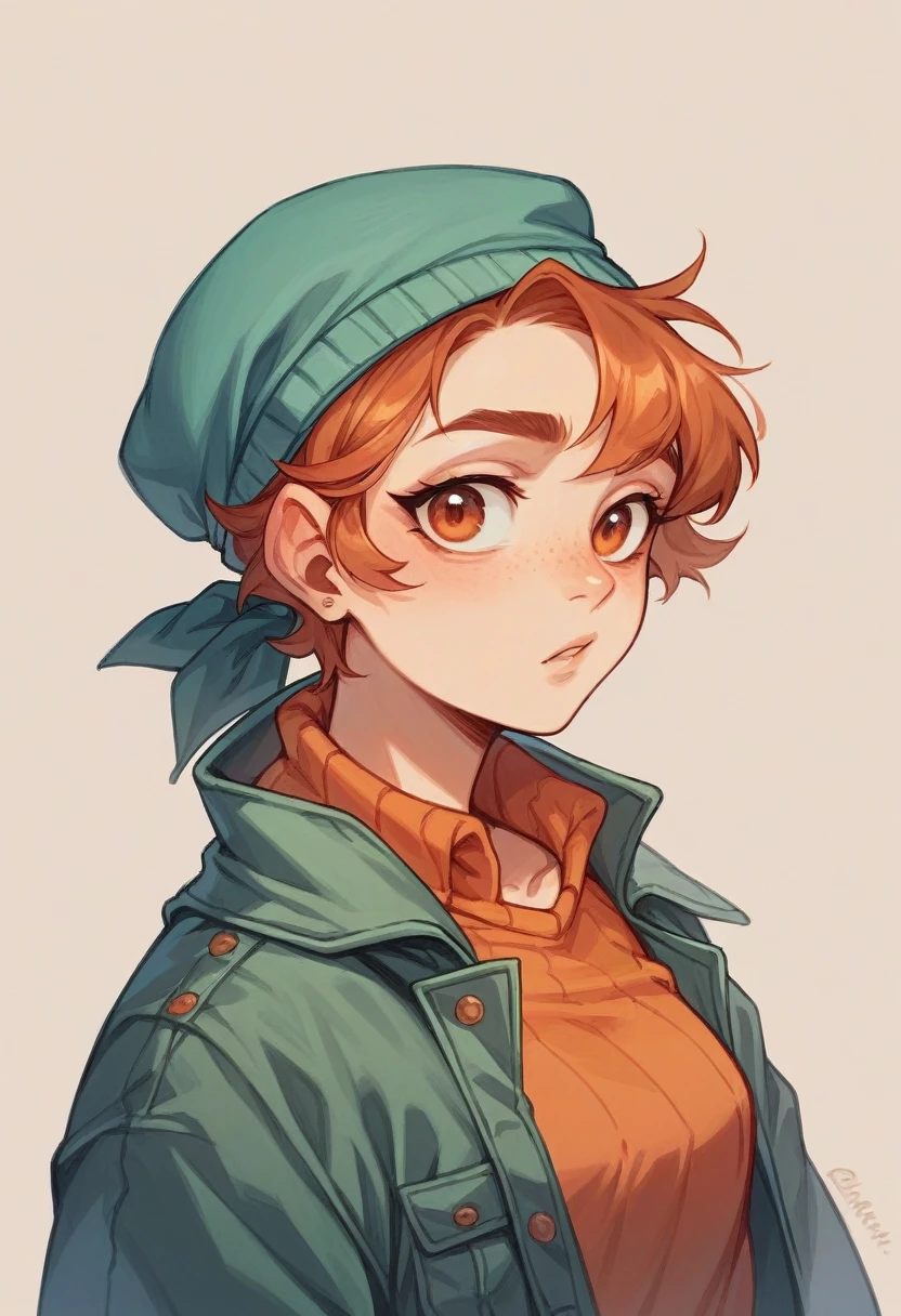 A woman with copper hair and copper eyes