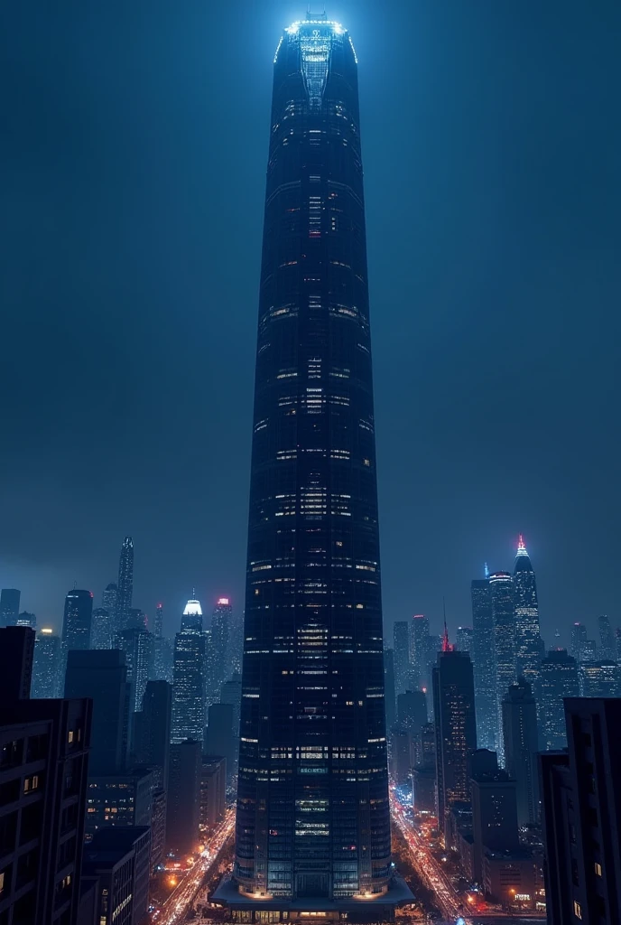 Create an image of a skyscraper, make it dark blue