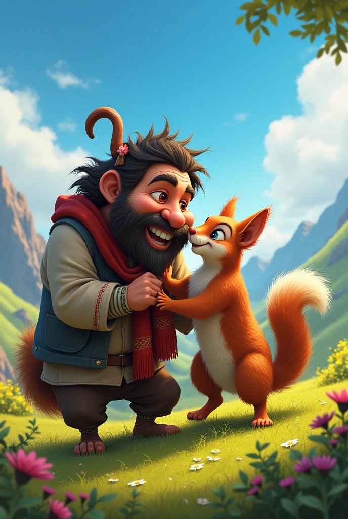 squirrel kissing andean man