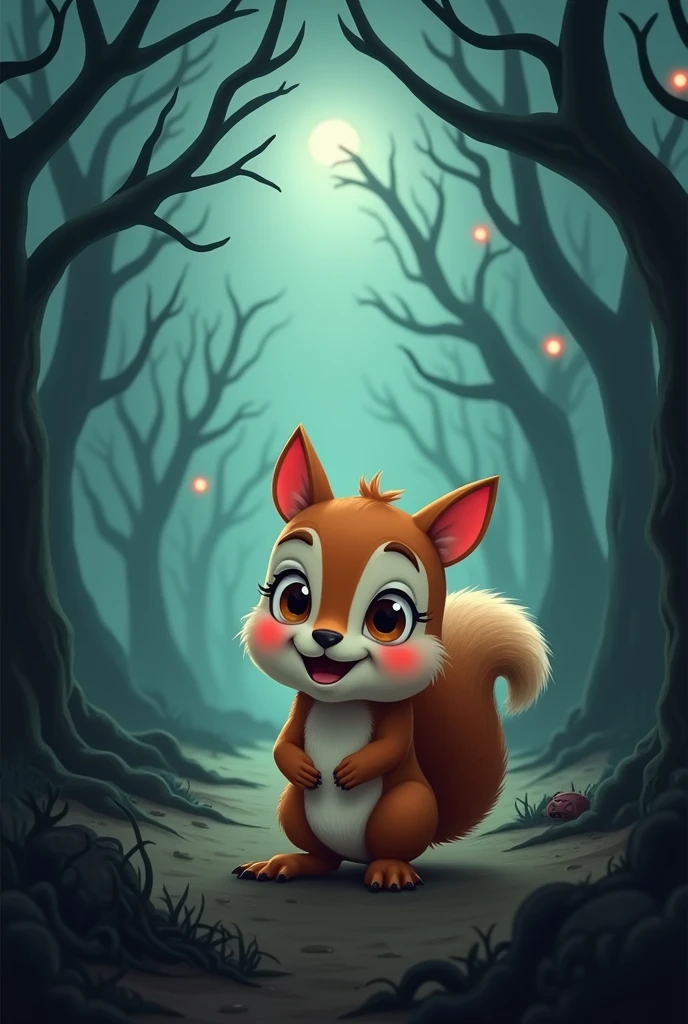A cute squirrel in a horror cartoon