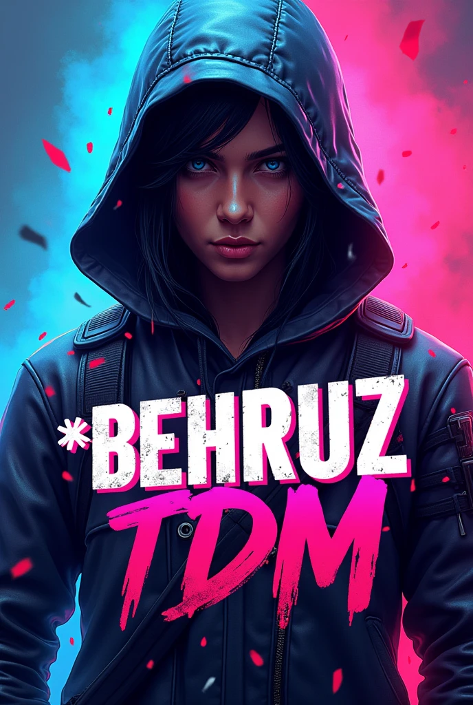 You need an avatar for a YouTube channel. Must have BLACK BLUE PINK COLORS and pubg mobile arena shooters. The word BEHRUZ TDM should be bold in the middle. Rasm jiddiy boʻlishi ke