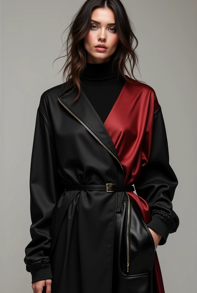 Create products for a clothing brand created by a rapper called Black Crow the name of the brand is BC and he uses dark tones like red,blackw,silver gray and bronze and it is modern,this time for women and will be modeled by his 1 wife Sofia Mendes with white skin and wavy brown hair
