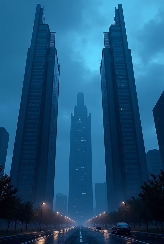Create an image of a buildings, make it dark blue