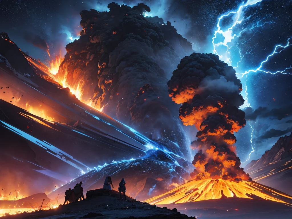 Volcanic eruption with blue lightning