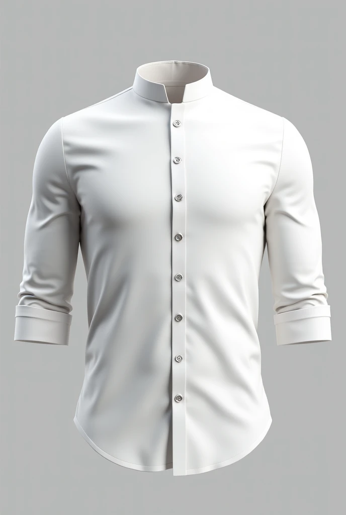 A white men's shirt with a Neru-style collar with silver-coloured pressure-fastening buttons, three quarter sleeve 3d model