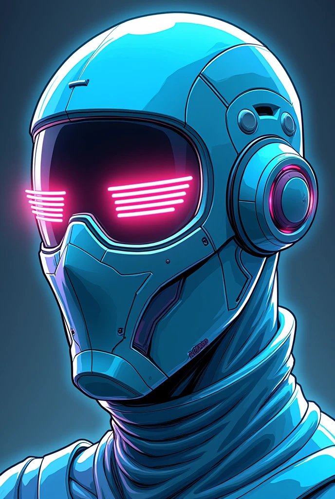 Certainly! Here’s an updated prompt in English with the modifications:

---

**Design Prompt:**

Modify the faceless mask with the following changes, maintaining a 1997 comic style:

1. **Eye Replacement**: Replace the eye areas with the voice spectrum display. The spectrum should be integrated seamlessly into the mask where the eyes would typically be. Use bright, neon colors (like neon green or electric blue) for the spectrum to show dynamic movement in response to speech.

2. **Color and Finish**: Change the mask’s color to a light blue. Ensure the entire mask has a glossy finish for a sleek, reflective appearance. This glossy effect should give the mask a modern, high-tech look while preserving the classic comic style.

3. **Transparency and Design**: The character wearing the mask should be slightly transparent, with the mask having a smooth, seamless, and uniform appearance. The glossy finish should be consistent across the mask to emphasize its futuristic design.

4. **1997 Comic Style**:
   - **Inking**: Continue using bold, clean inking lines typical of 90s comics.
   - **Shading**: Apply high contrast shading, including hatching and cross-hatching techniques, to enhance the mask’s depth and dimension.
   - **Details**: Maintain sharp, angular edges and motion lines to highlight the spectrum’s movement and the mask’s distinctive features.

This design should blend the 90s comic aesthetic with the modern, high-tech elements of the voice spectrum and glossy finish.