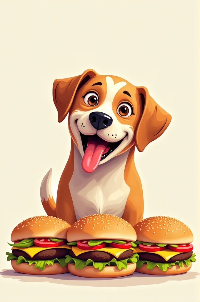Create a dog eating hamburgers