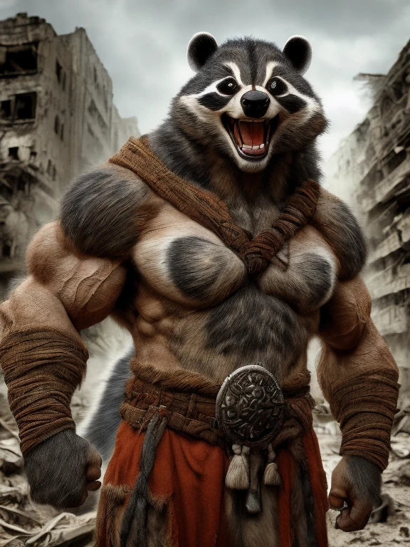 anthromusclor-000008 muscular racoon viking on the world post apocalyptic