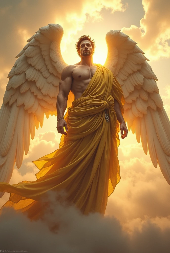 Giant male angel with golden Greek style tunic