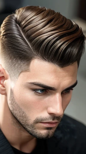 A man Ausuebel stylish hair focus on the face 