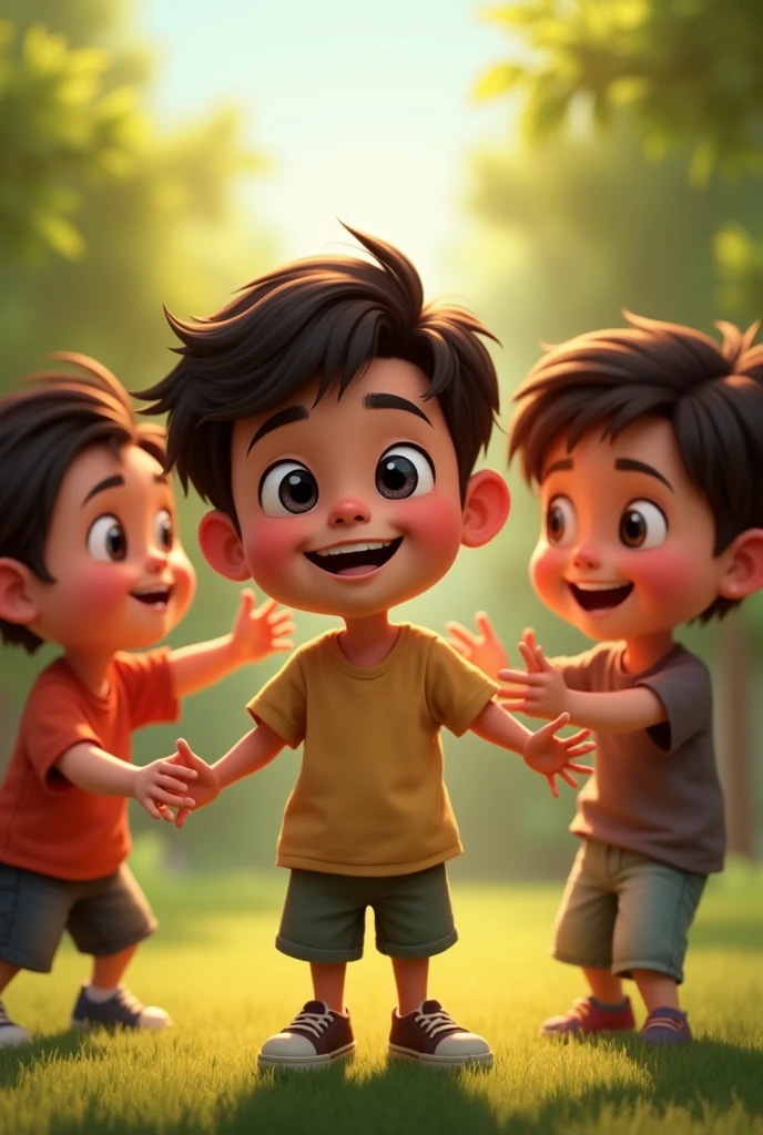 him to join their game. Ali also looks happy, and Hassan's expression turns relieved and joyful as he is welcomed back into the group.
Hasaan now happily