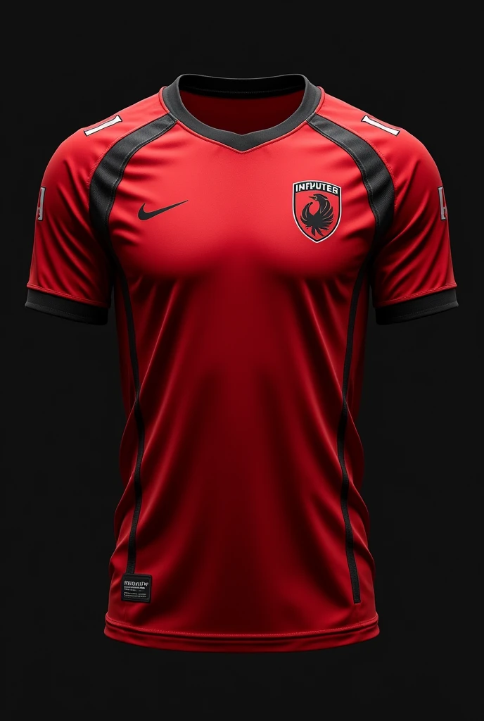 Create a blood red team jersey with black details 