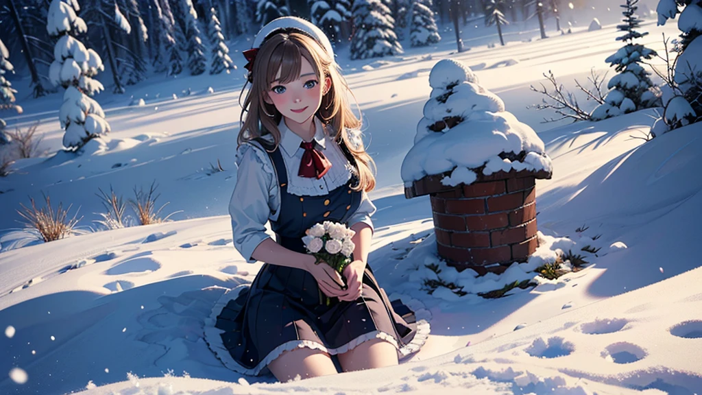 ((masterpiece,best quality,ultra detailed,ultra high res)), (mastepiece, Best Quality, Ultra-detailed, Photorealistic, extremely delicate and beautiful),
Alice in Wonderland, at winter, Playing in the snow, Happy smile, Very beautiful girl, correct facial features, detailed image of a girl