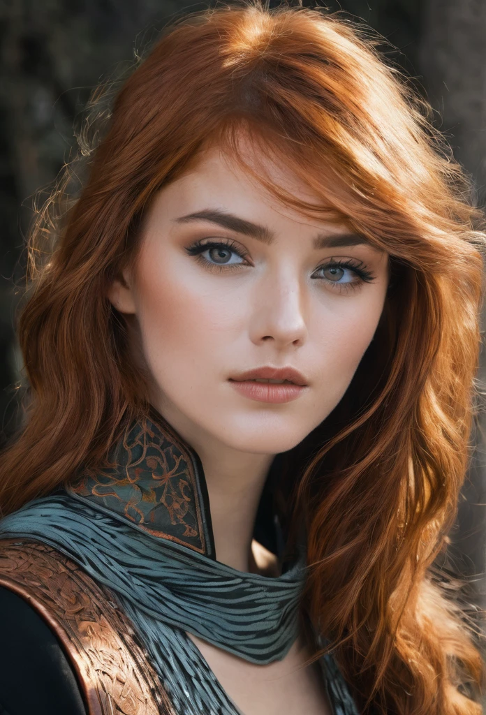 A woman with copper hair and copper eyes