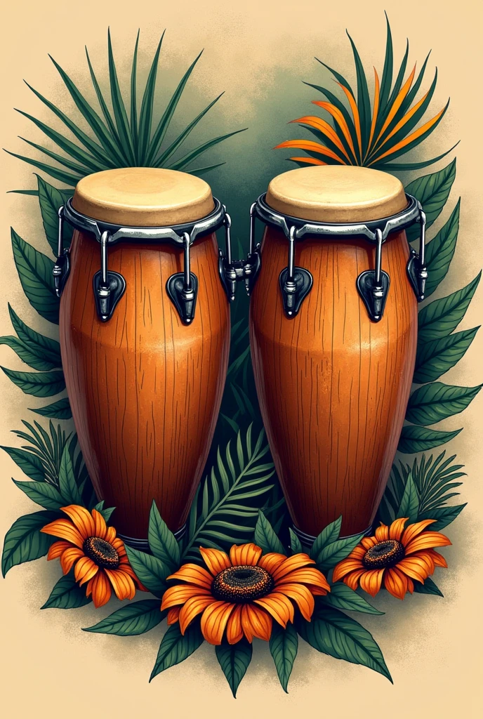 Congas in neotraditional style for tattoo