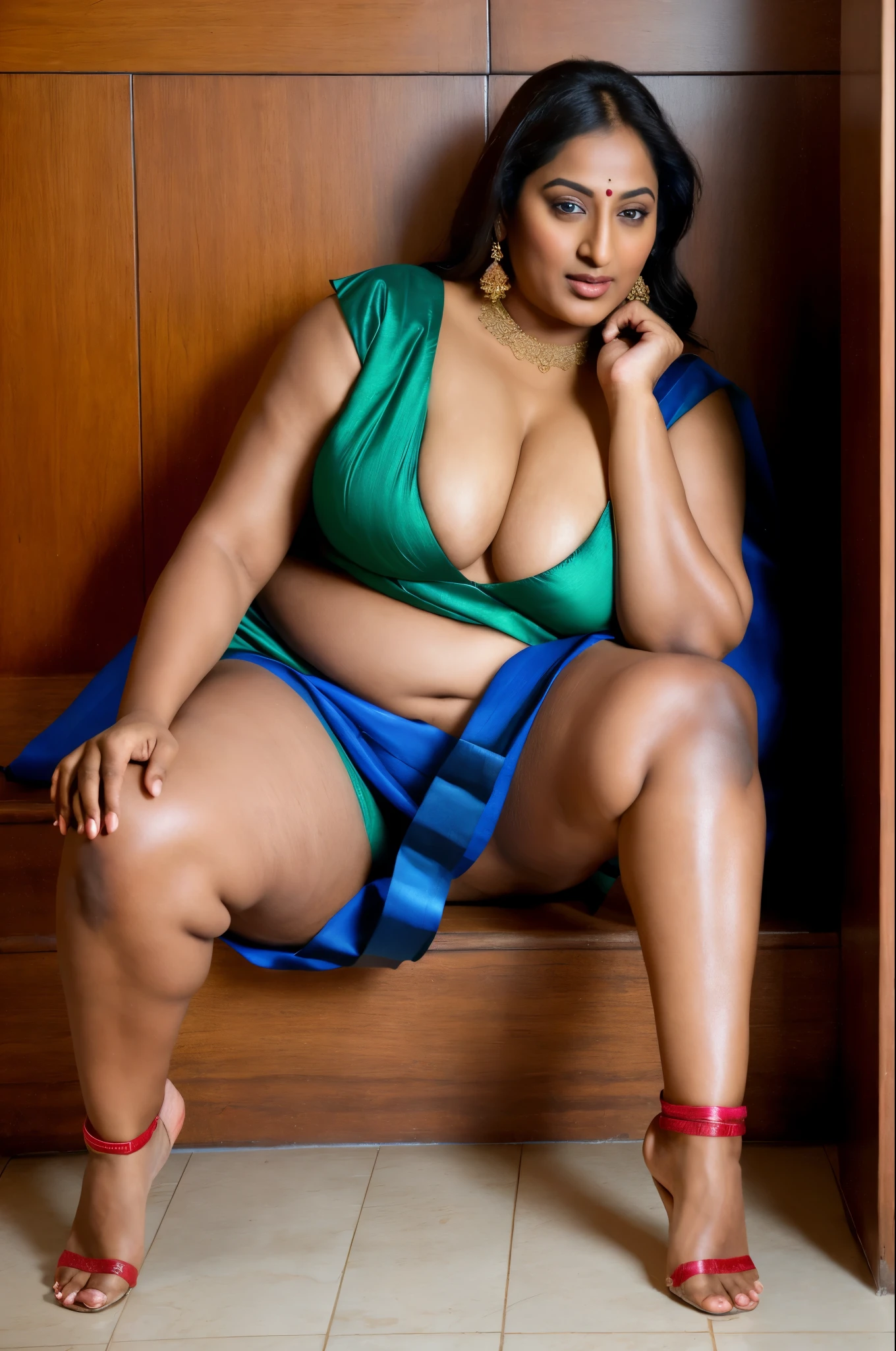 Realistic Representation of Savita bhabhi, sexy Savita aunty, tempting figure, busty aunty, goddess of lust, cougar lady, mommy, mommy figure, bulky figure, big milkers, deep cleavage, juicy fleshy figure, heavy bust, heavy hips, doodhwali, sizzling hot,  Nextdoor aunty bhabhi , unsatisfied housewife, chubby aunty, sweat, oiled body, irresistibly hot, inspired by famous Indian adult comics by amarshrostha, Foto RAW, photorealistic, photography, full body shot, 50 years old Woman, master shot, perfect eyes, goddess like beauty, pierced eyes, perfect thick chubby mallu Desi aunty bhabhi, Wearing a Stanapatta, a chest-band.Saree model, model Photography, Indian saree shoot, Indian traditional wear advertising photography, traditional wear brand shoot, face of Indian actress Sonakshi Sinha, masterpiece, realistic,realism,incredible details,pleasure,photorealism, detailed skin,skin pores, high contrast, photorealistic Artstation 8k HD digital art trend of high definition and detailed realistic skin texture,ultra detail, realistic skin texture, armature, best quality, ultra high definition,(photorealistic:1.4),high resolution,detail,raw photo,sweat, Re sharp, by Lee Jefferies Nikon D850 Film Stock Photo 4 Kodak Portra 400 Camera F1.6 Lens Rich Color Ultra Real Realistic Realistic Textures Dramatic Lighting Unreal Engine Trending at Art Station Cinestill 800,(pele altamente detalhada: 1.2), 8k UHD, DSLR, soft-lighting,alta qualidade, grain of film, Fujifilm XT3,she didn't like to wear blouse or bra, intricate, she is happy to wear only saree, she hates blouse or bra, detailed hairy armpits, hyper realistic skin, skin pores, veins,wet body,premium ethnic jewellery,hyper realistic sweaty body,sweat,veins,detailed hairy stubble armpits, hyper realistic hairy armpits,low waist saree,deep juicy navel, insane details,stretchmarks,moles on breast, freckles 0.1,sensual desire,erotic fantasy,busy housewife,very busy in house chores,kaamwali aunty,alluring figure,thick arms thighs