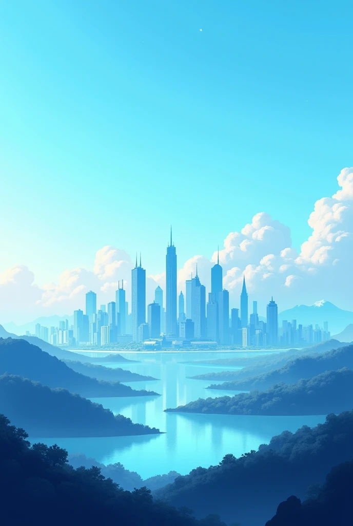 Create an image of city line in landscape, make it blue