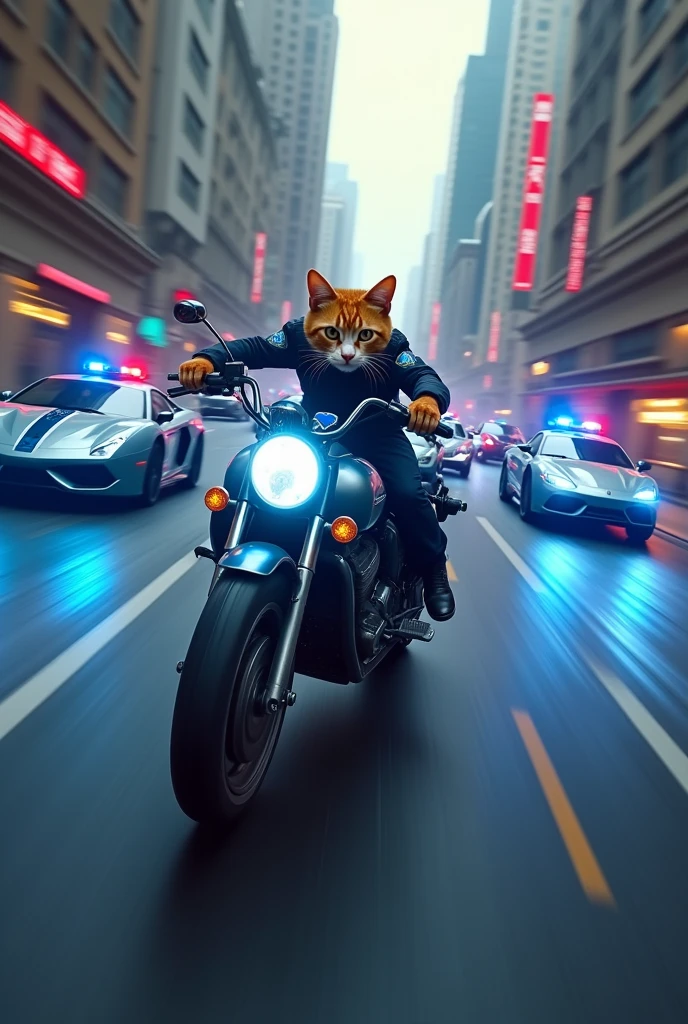 Cat police fast cars pursuit with blue lights