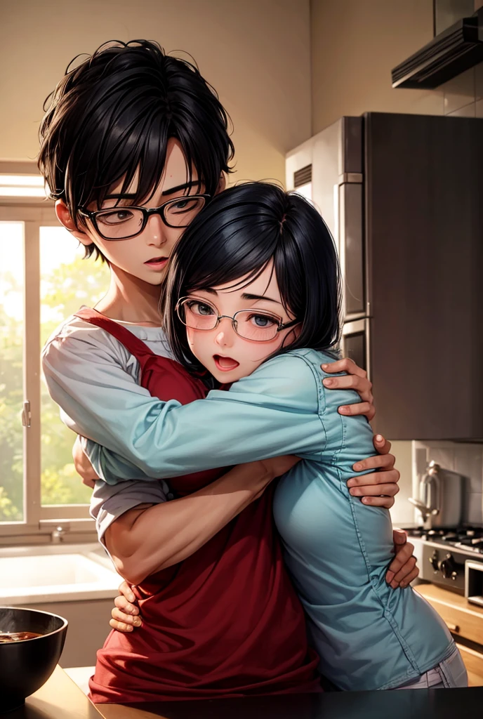 nobita’s mother having screat romantic hug and kiss with 20 year old gian in kitchen