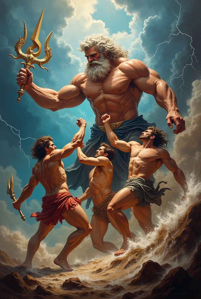 Titan Cronus fighting Zeus, Hades e Poseidon