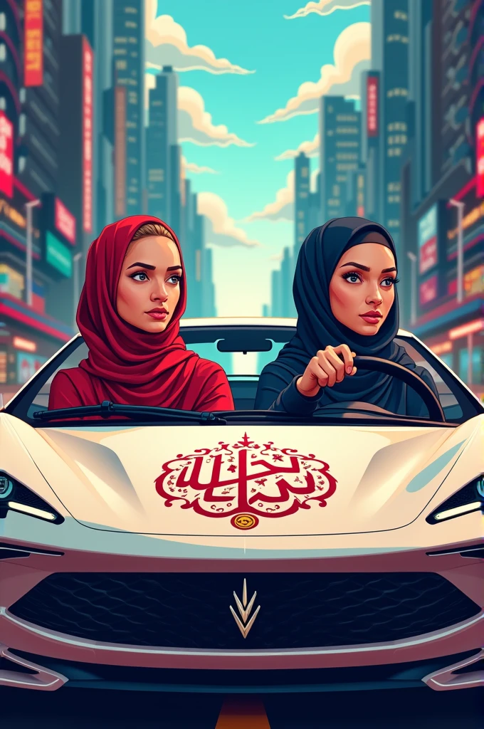 Hijab women driving a car logo please