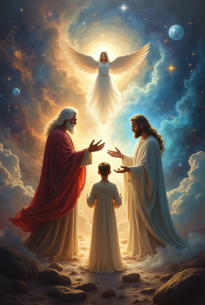 Create image of the Trinity God almighty in the universe 