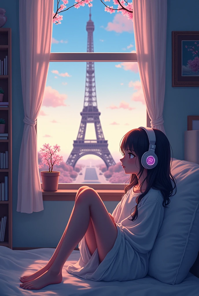 Anime Style, (Dreamy Art), (Soft Focus), Cozy Room Setting, Girl with Headphones, [(lofi beats:1.3)|ambient music], (Anime Art), [(Cherry Blossoms|Bookshelf:0.5)], [Reflective Surface:0.8], [(Pastel Colors:1.2)|Subdued Tones], [(Attention to Detail:1.1)], [Illustration:0.7], [(Studio Ghibli Style:1.4)], (Anime Character Design), [Window Light], [(Subtle Shadows:0.9)], [(Subdued Ambience:1.2)|Calm Ambience], [(Trending on Pixiv:1.2)], [(Anime Community Approved:1.1)], [(Anime Exhibit:1.3)], [Ethereal Glow], [(Focus on Eyes:1.1)], [(Illustration of the character:0.8)], [(gentle art style)], [(nostalgic feeling:1.2)], [(Sitting character:0.7)], [(Artistic details:1.1)], [(melancholic mood:1.3)], [(attention to clothing details:1.2)], [(hair flow:1.1)], [(unique earphone design:1.2)], [(vivid background elements:1.1)], [(Anime genre:praise:1.4)], [(deviantart trend:1.1)], [(Inspired by Makoto Shinkai:1.2)], [(Cyberpunk infusion:0.9)], [(rainy day atmosphere:1.2)], [(subtle bokeh:1.1)], [(Anime girl pose:0.9)], [(Artistic expression:1.2)], [(harmony in the palette of colors:1.1)], [(melancholic mood:1.2)], [(detailed room decoration:1.1)], [(trend on artstation:1.1)], [(illustration challenge participation:1.3)] , 1girl
view of the Eiffel tower in Paris