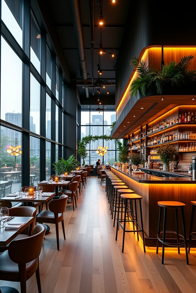 Bar-Restaurant . Very trendy and spacious. A view of outside and inside . The total view