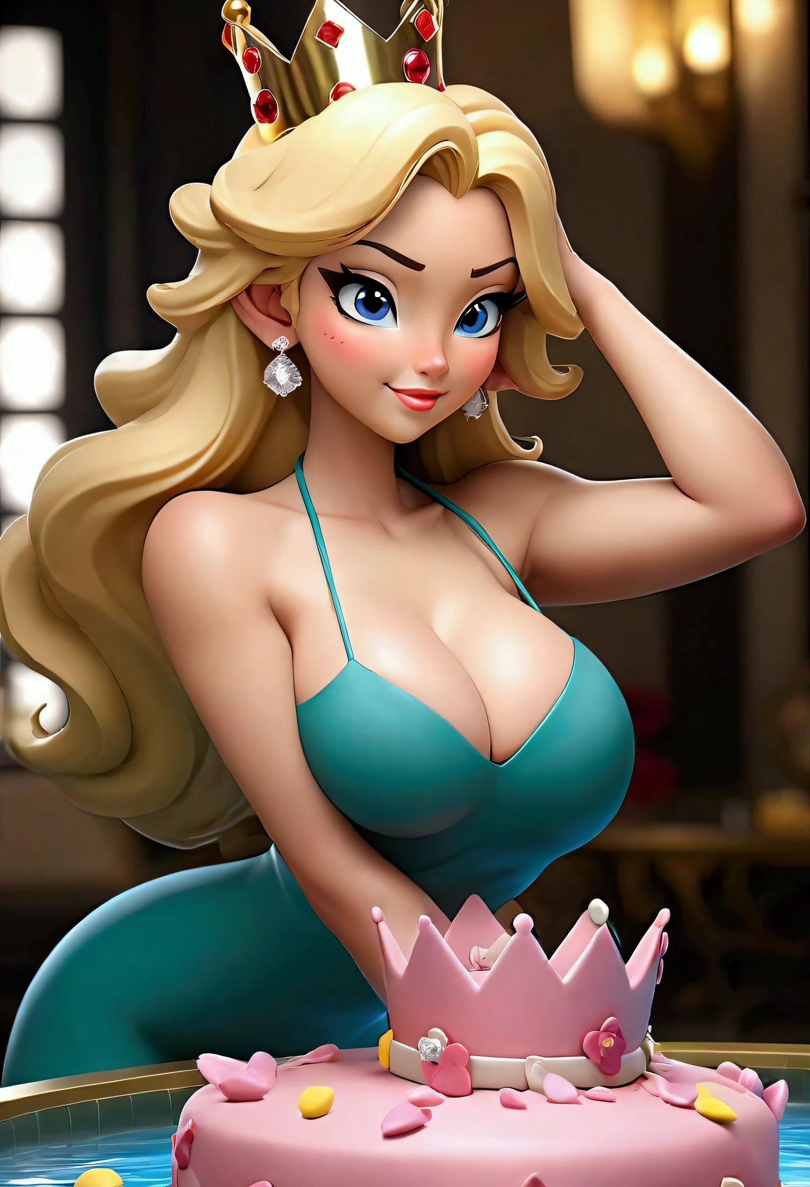 Make a Japanese one, Long wavy blonde hair, blue eyes, exaggerated ???????, diamond earrings, big ????????, Red lips, big ???????, small waist, a tattoo that says Alejandro, a diamond crown, big ????, H cup ???????, smile. made up, strong abs, multimillionaire, Very fine, with a ?????? of precious gems and a reveller and showing off her big ????, celebrating her 15th birthday with a party in the most expensive pool in the world and celebrating with another girl who touches her ??????? and a giant golden cake