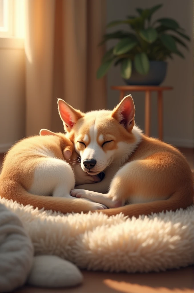 Cat with dog sleeping
