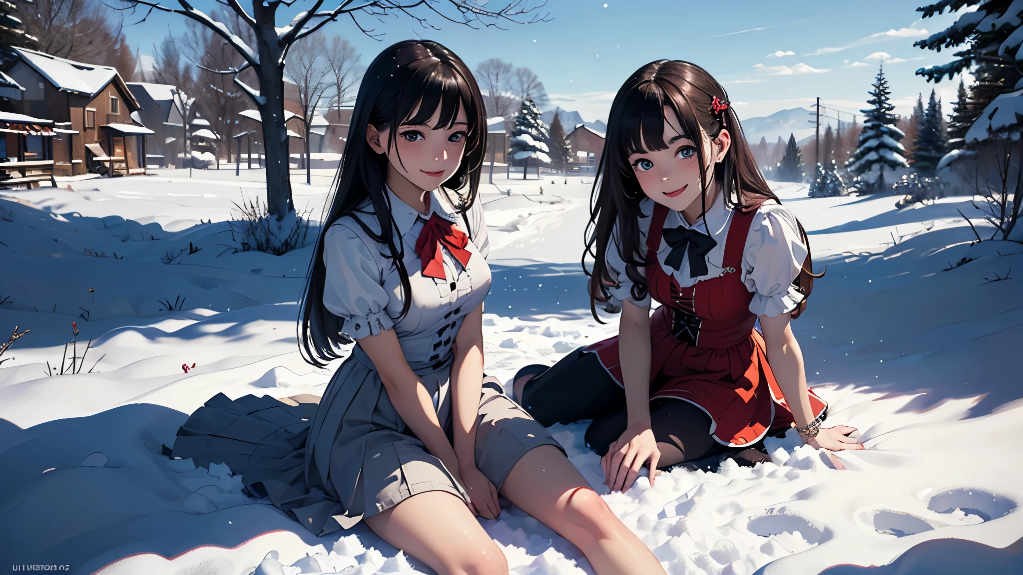 ((masterpiece,best quality,ultra detailed,ultra high res)), (mastepiece, Best Quality, Ultra-detailed, Photorealistic, extremely delicate and beautiful),
Alice in Wonderland, at winter, Playing in the snow, Happy smile, Very beautiful girl, correct facial features, detailed image of a girl