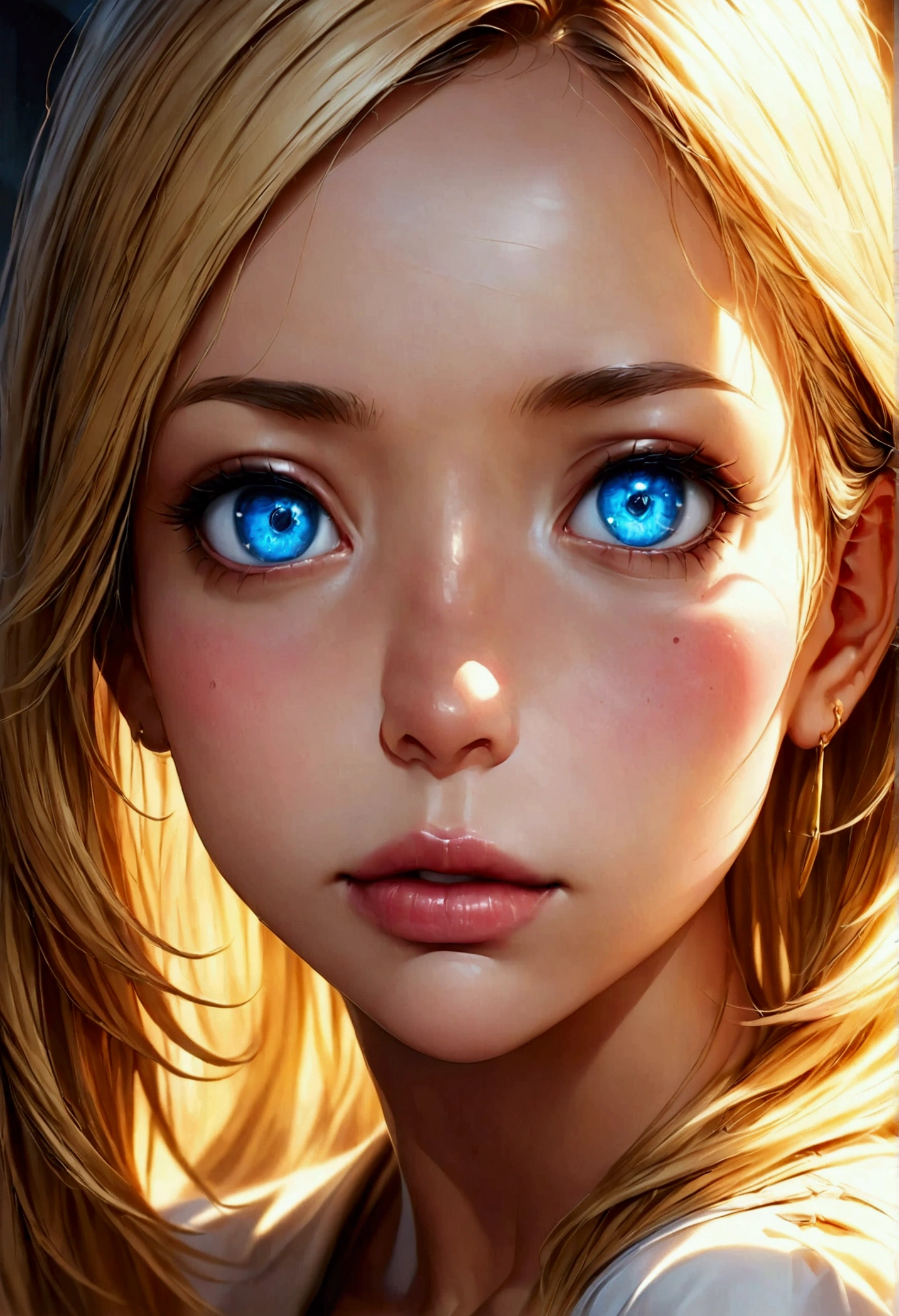 a surprised young female artist in a dimly lit studio, gasping as her pencil sketch of a handsome elf comes to life, magical golden light emanating from the sketchbook, photorealistic, highly detailed, hyper realistic, studio lighting, sharp focus, vibrant colors, dramatic lighting, digital art, fantasy, ethereal, mystical, whimsical, elegant, graceful, beautiful detailed eyes, beautiful detailed lips, extremely detailed face and features, long eyelashes
