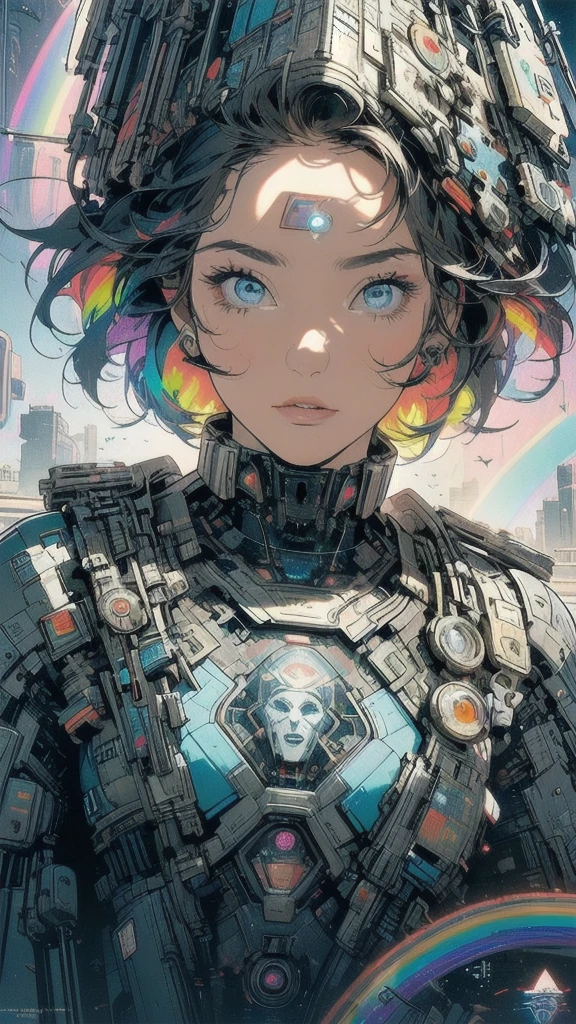 (((masterpiece, highest quality))),(((solo:1.2))),(((1girl:1.2))),32k wallpaper, very detailed, poster, vintage science fiction,(((((geometric cinematic movie poster))))), ((((bauhaus)))),(((abstract))),((((mid century modern)))),(((((portfolio))))),(((((Close-up))))),(((((bust up))))),((((more various angle)))),(((highlight))),(((complete. detailed face))),(((Extremely talented))),(((most complecated machine))),(((Overall colorfully))),((((((Absolutely simple background)))))),(((((detailed futuristic machine))))),(((Cleavage))),(((marvel super heroes))),(((rainbow color scheme)))