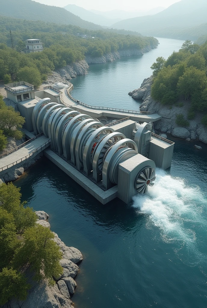 create the design of a generator for a small hydroelectric power plant with spiral propellers