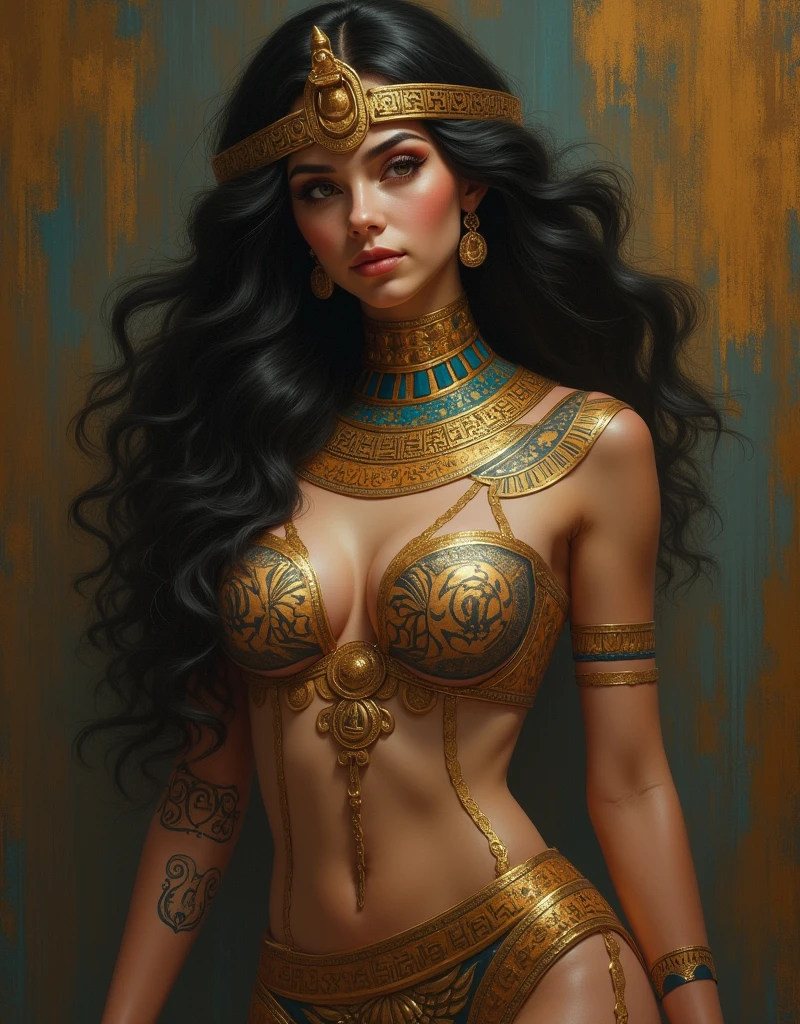 Polynesian girl, curly black hair, (collar, wooden bracelet), fantasy art, concept art, sexy pinup, highly detailed, high quality, 8k, delicate features, feminine, (perky breasts), nsfw, seductive, (style of howard chandler christy:1.0), (art by jean-joseph benjamin-constant:1.0), (art by Boris Vallejo:1.3)
