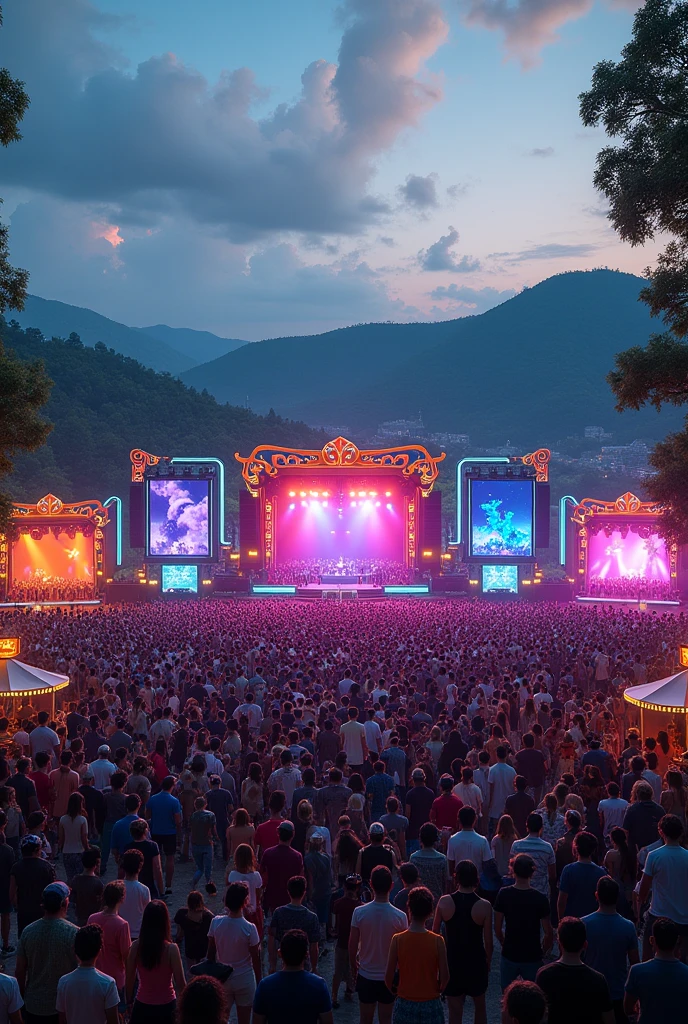 Create a music festival with 5 themed stages
