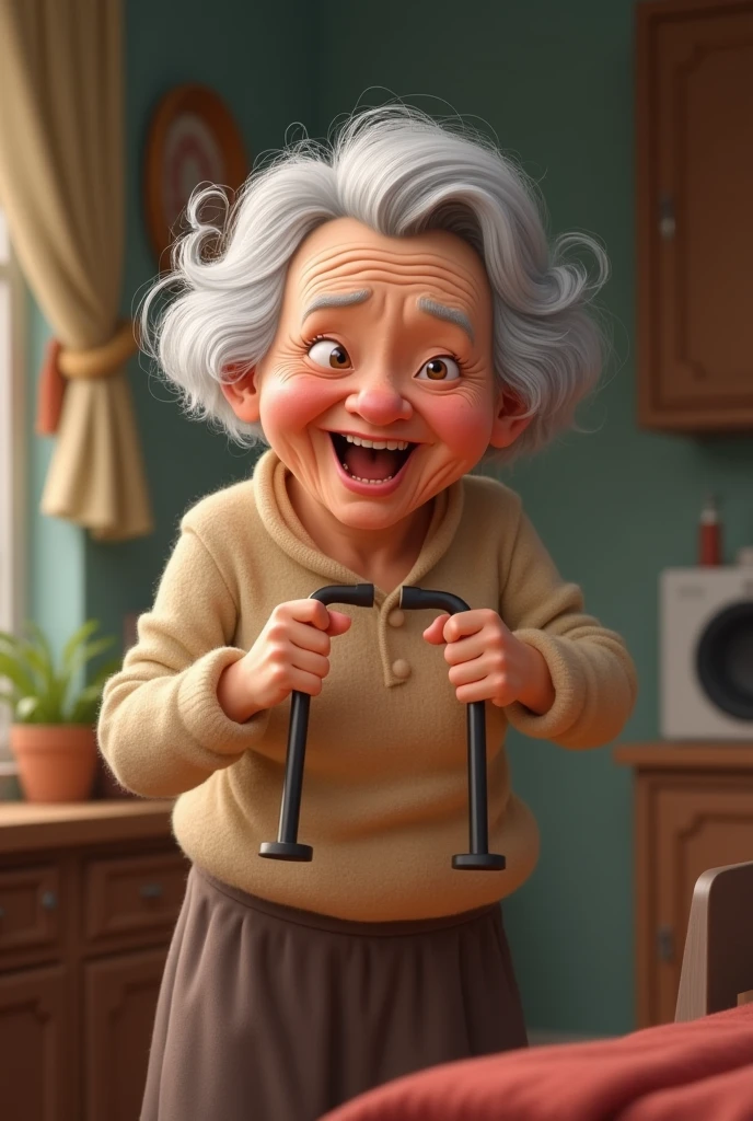 old woman playing jokey  