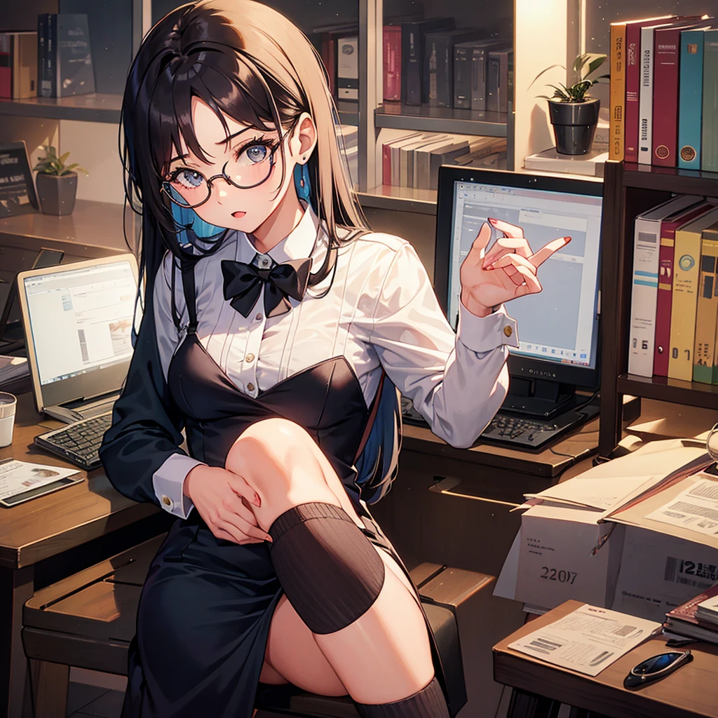 Girl, 20 years old, retro glasses, Formal dress code