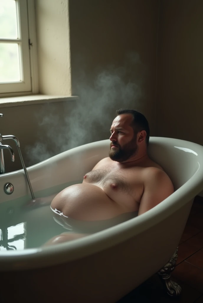 pregnant man giving birth in bath
