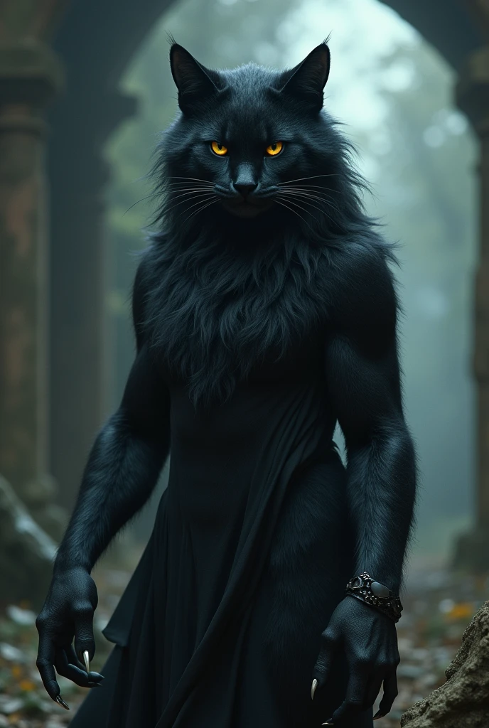 woman who is a giant black cat wearing a black ring