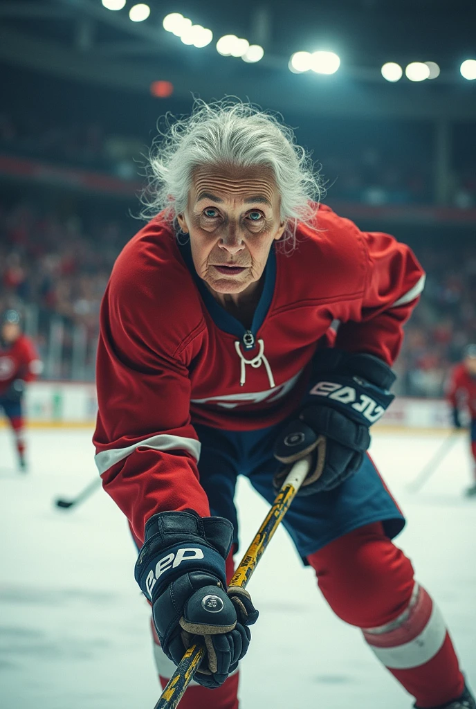 elderly woman playing hockey
