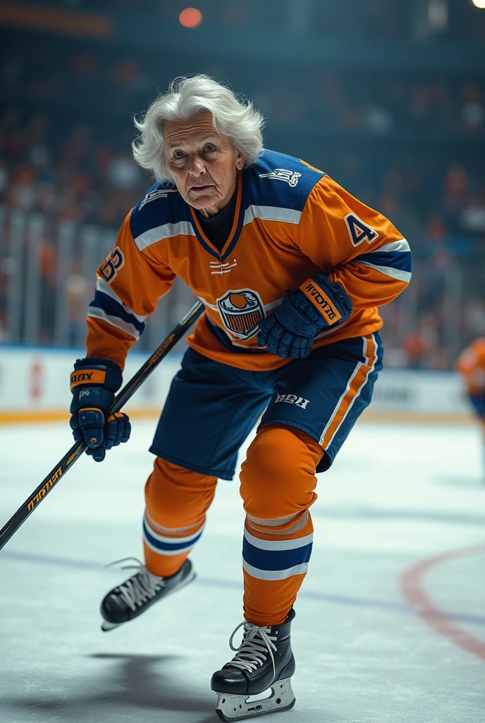 elderly woman playing hockey 