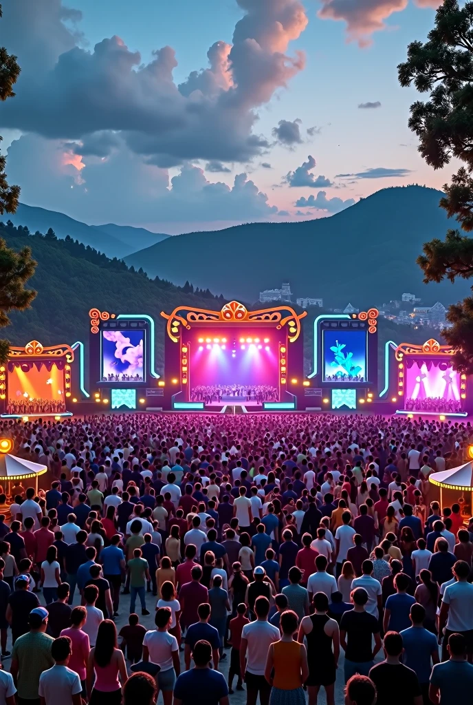 Create a music festival with 5 themed stages