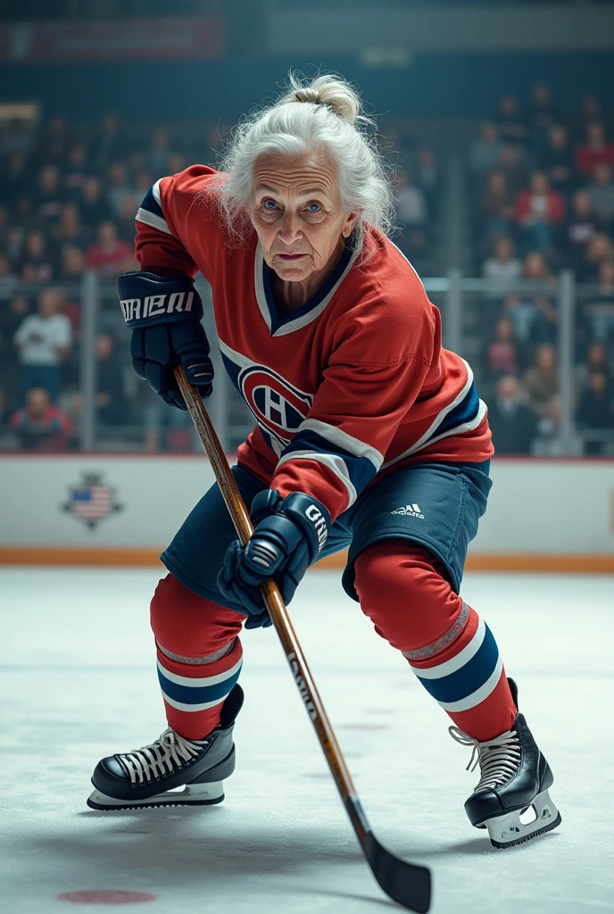 elderly woman playing hockey