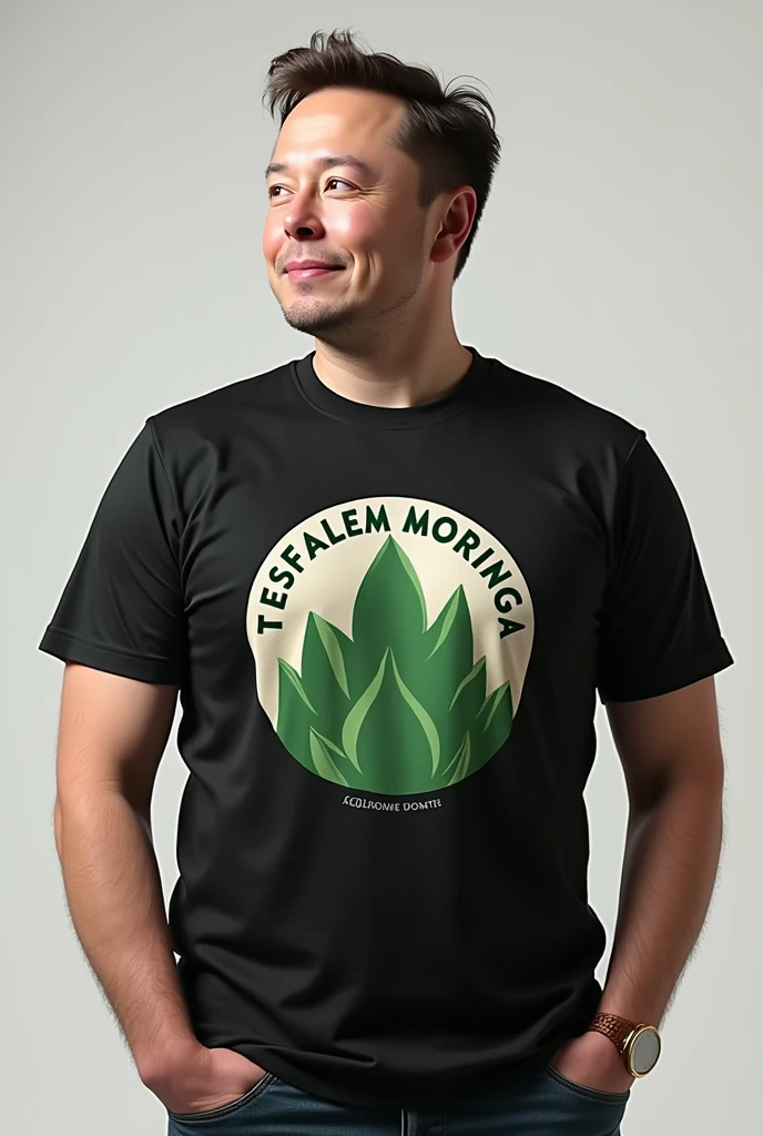 Elon musk wearing Tesfalem moringa t-shirt