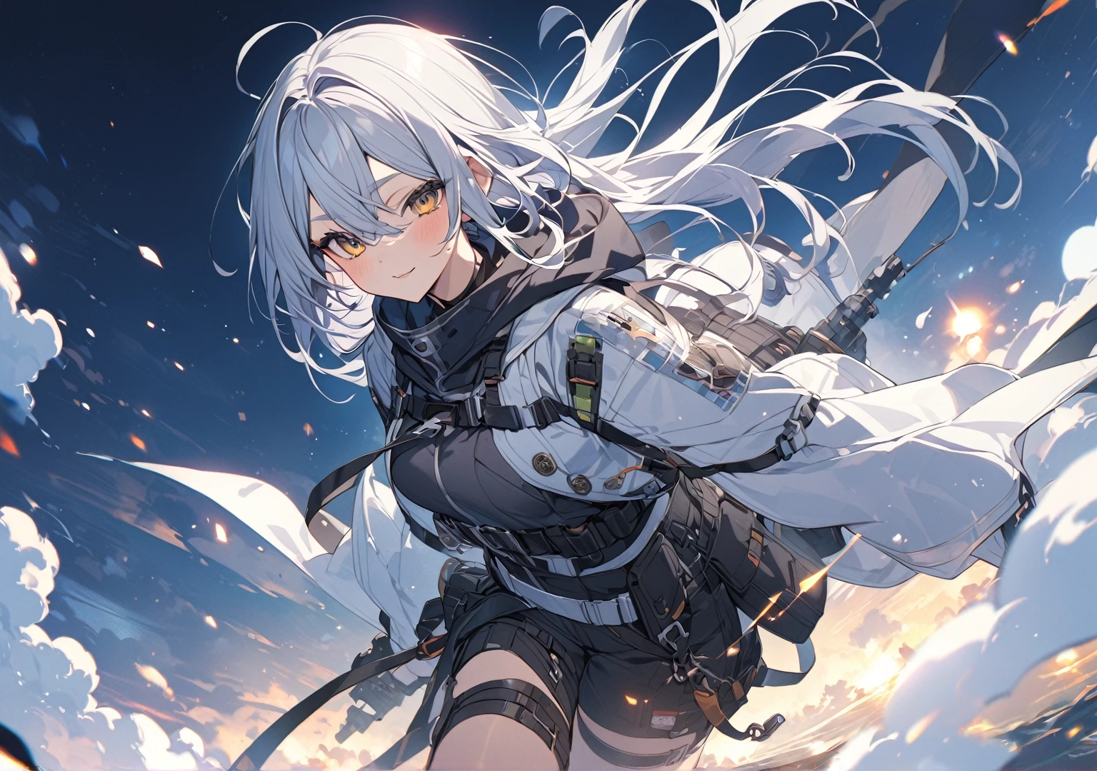 one person's、Wolf Ears、Smooth Hair、asymmetry、Black Hair、Red hair、Red eyes、kimono、Open、Breakdown、、Knee socks、Black over-the-knee socks、tail、Highest quality、High quality、Character portrait、Simple Background、