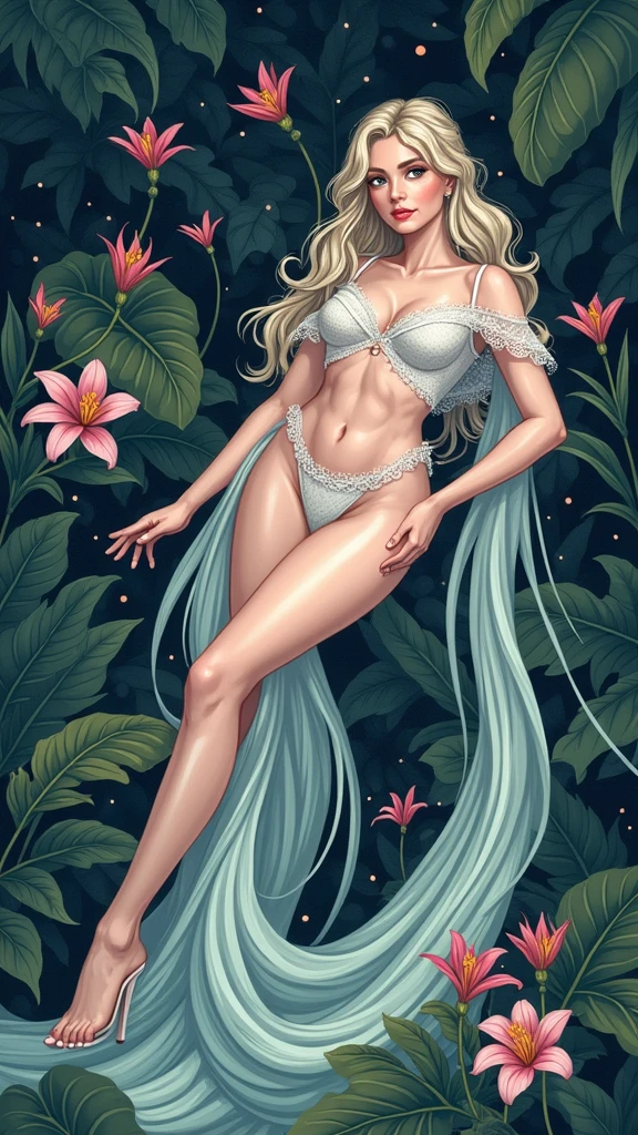 jeune femme fée, sexy, (grosse poitrine:1.4), gros cul, full body, dans une forêt tropical.