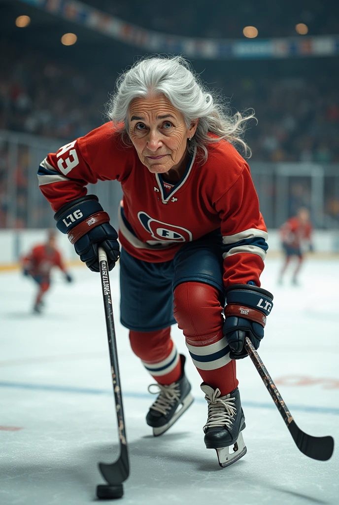 elderly woman playing hockey